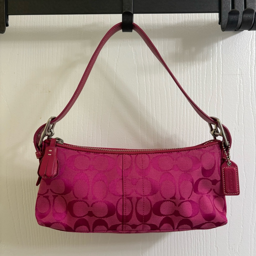 Vintage Y2K Coach Hot Pink Barbie Pink East West Demi baguette shoulder bag.